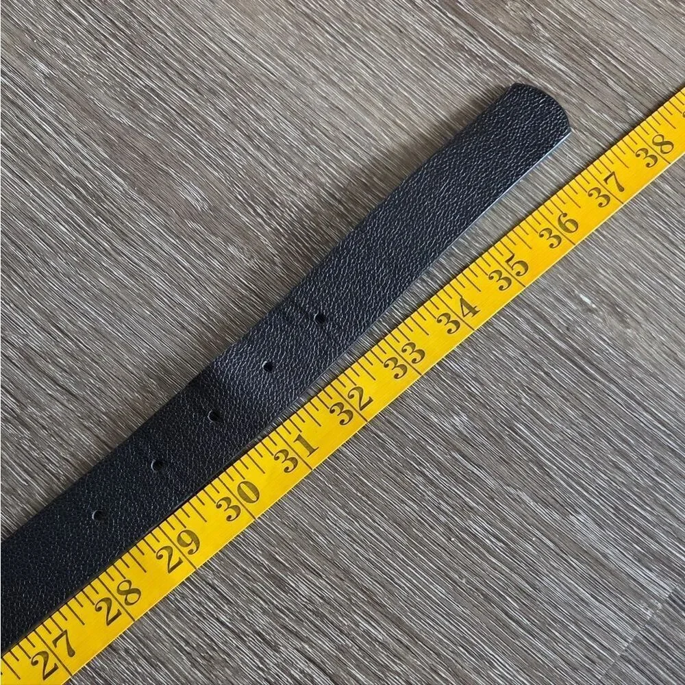 Black Faux Belt with Silver Round Rhinestone Buckle 37.5